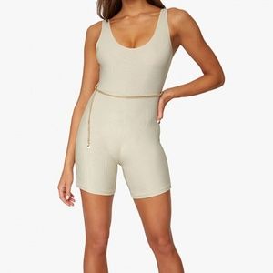 WeWoreWhat Ribbed Chain Bodysuit Cream White